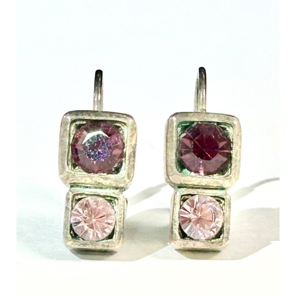 Sterling Silver Drop Earrings With Purple & Pink Gemstones - Picture 3 of 9